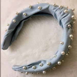 Denim Headband With Pearls